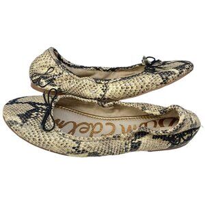 SAM EDELMAN Women Flats Size 8.5 Cream Felicia Black Snake Print Slip On Ballet